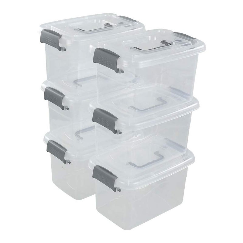 Qskely 6-Pack Clear Plastic Latch Storage Box with Lid, 5 L Clear Storage Latch Bin, F - Image 1